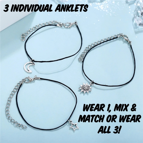 3pc Set Sun Moon Star Anklet/Ankle Bracelet - Picture 4 of 5
